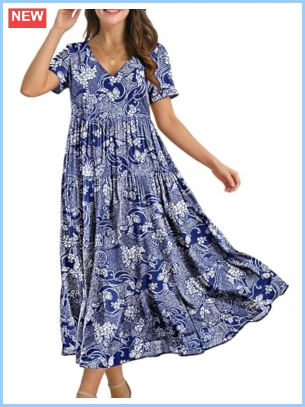 Women's Floral Maxi Dress Short Sleeve V-Neck Swing Beach Vacation